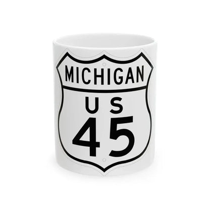 US 45 Michigan 1948 (Michigan) (Road Sign) White Coffee Mug 11oz - Go Mug Yourself