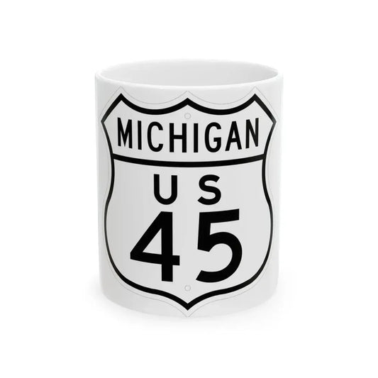 US 45 Michigan 1948 (Michigan) (Road Sign) White Coffee Mug 11oz - Go Mug Yourself