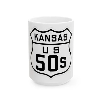 US 50S Kansas 1926 (Kansas) (Road Sign) White Coffee Mug 15oz - Go Mug Yourself