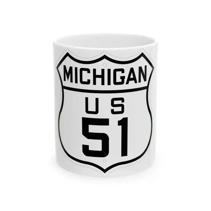 US 51 Michigan 1926 (Michigan) (Road Sign) White Coffee Mug 11oz - Go Mug Yourself