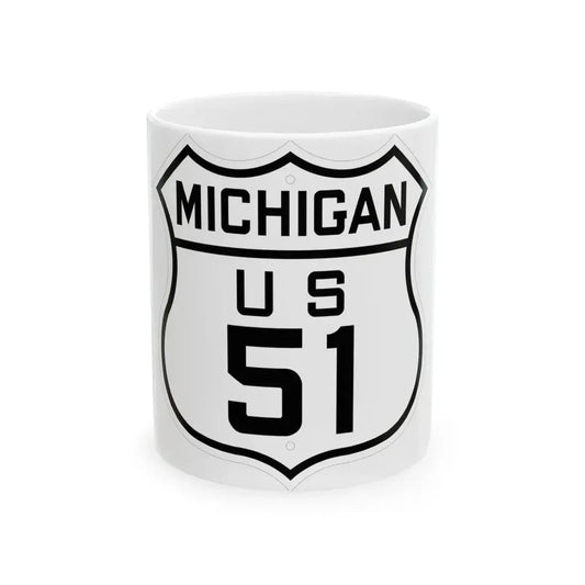 US 51 Michigan 1926 (Michigan) (Road Sign) White Coffee Mug 11oz - Go Mug Yourself