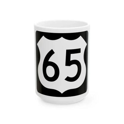 US 65 IA (Iowa) (Road Sign) White Coffee Mug 15oz - Go Mug Yourself