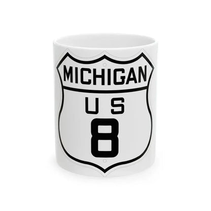US 8 Michigan 1926 (Michigan) (Road Sign) White Coffee Mug 11oz - Go Mug Yourself