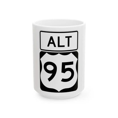 US 95 Alt (Nevada) (Road Sign) White Coffee Mug 15oz - Go Mug Yourself