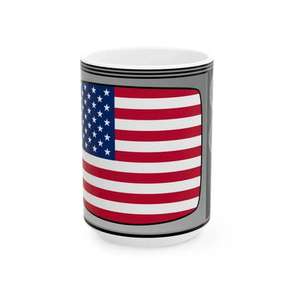 U.S. flag on television (United States) White Coffee Mug 15oz - Go Mug Yourself