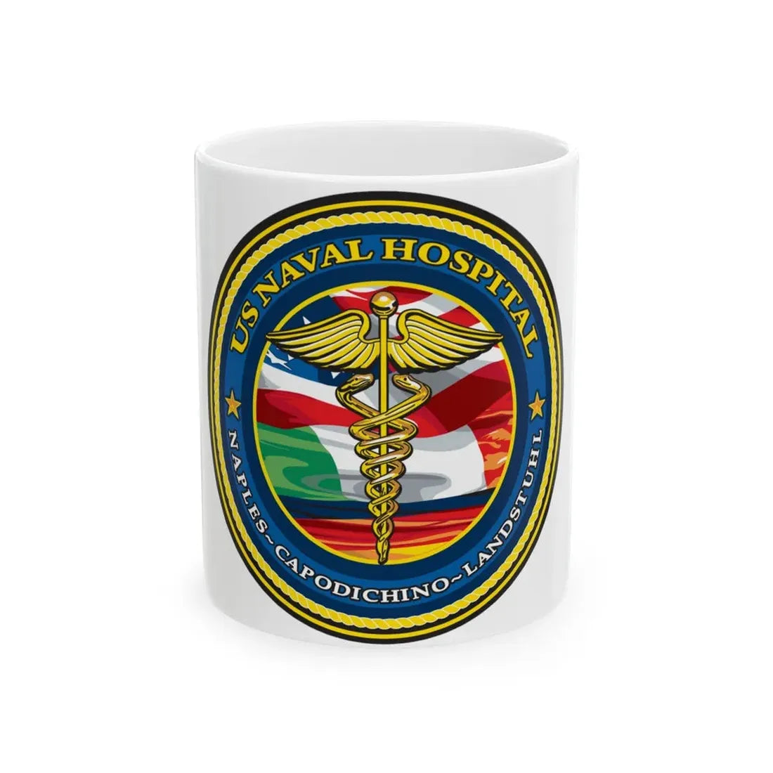 US Naval Hospital Naples Capodichino Landstul (U.S. Navy) White Coffee Mug 11oz - Go Mug Yourself