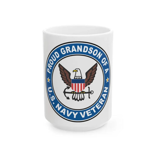 US Navy Veteran Proud Grandson (U.S. Navy) White Coffee Mug 15oz - Go Mug Yourself