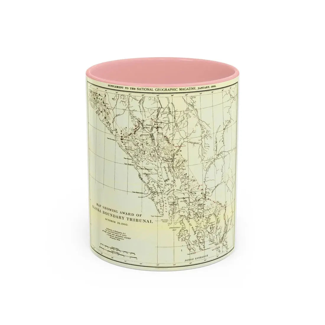 USA - Alaska (1903) (Map) Accent Coffee Mug 11oz Pink - Go Mug Yourself