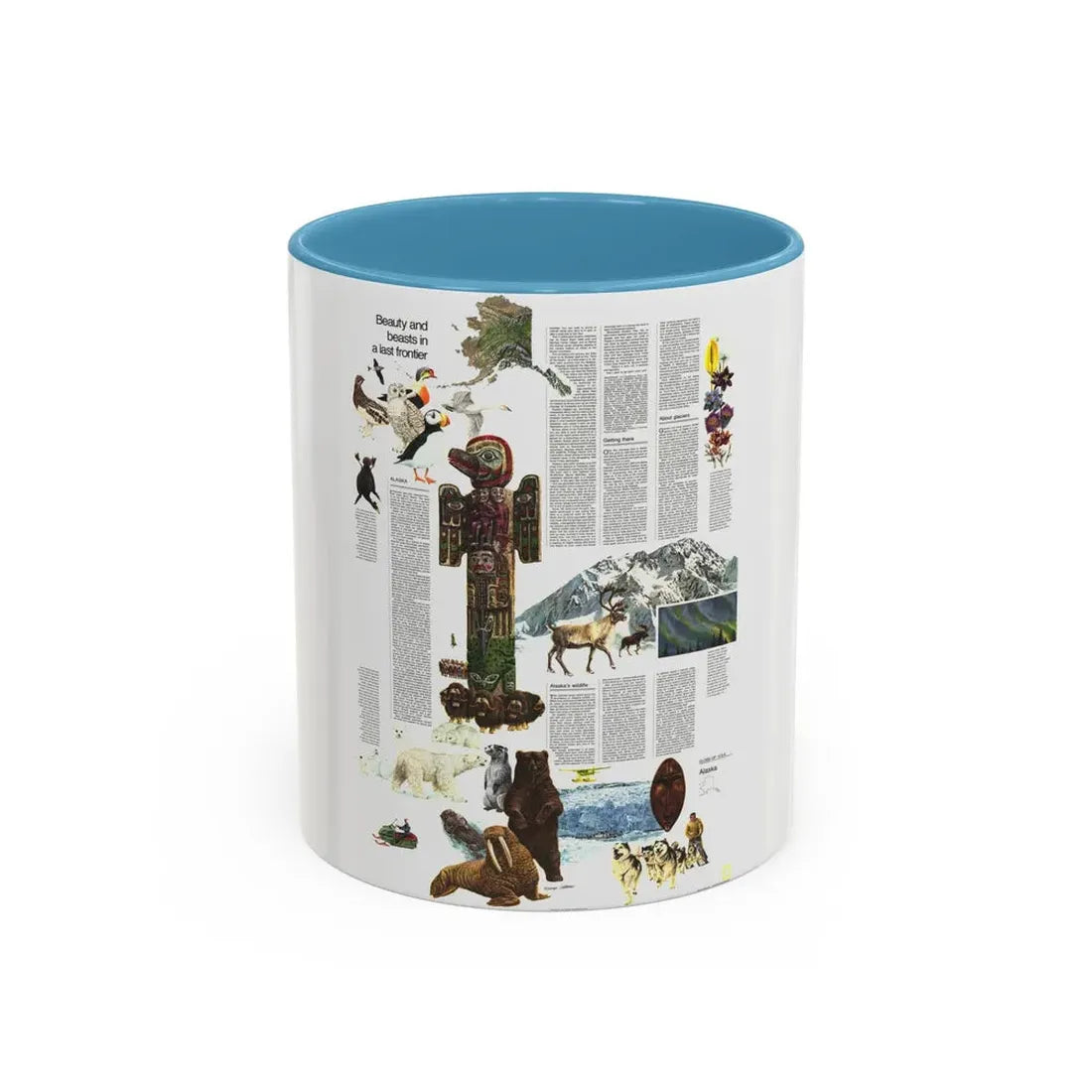 USA - Alaska, Beauty and Beasts (1975) (Map) Accent Coffee Mug 11oz Light Blue - Go Mug Yourself