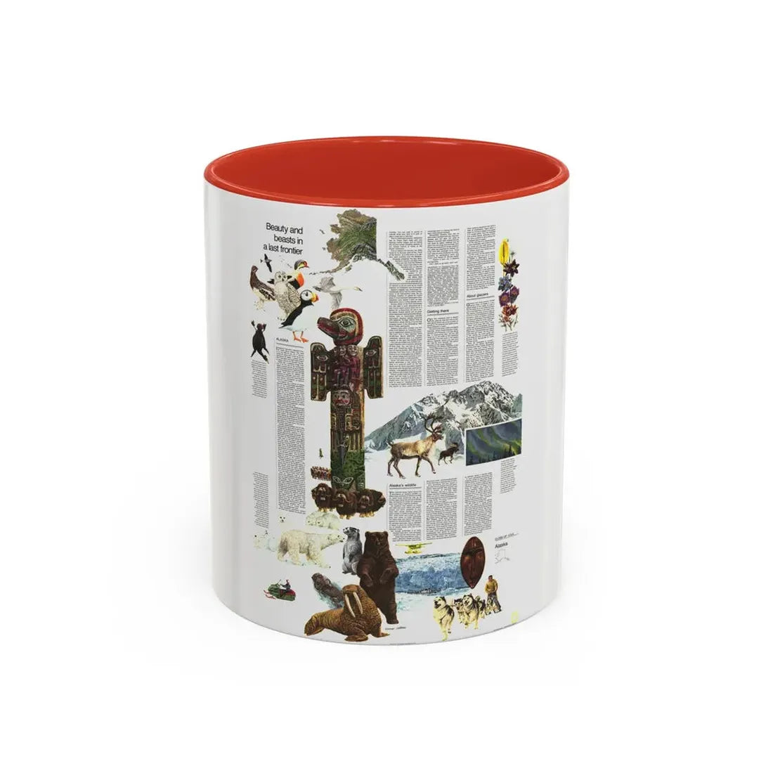 USA - Alaska, Beauty and Beasts (1975) (Map) Accent Coffee Mug 11oz Red - Go Mug Yourself