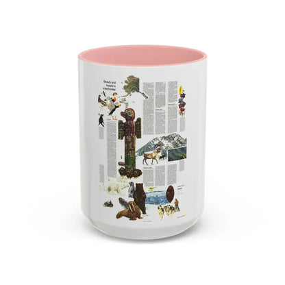 USA - Alaska, Beauty and Beasts (1975) (Map) Accent Coffee Mug 15oz Pink - Go Mug Yourself