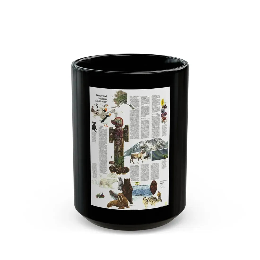 USA - Alaska, Beauty and Beasts (1975) (Map) Black Coffee Mug 15oz - Go Mug Yourself