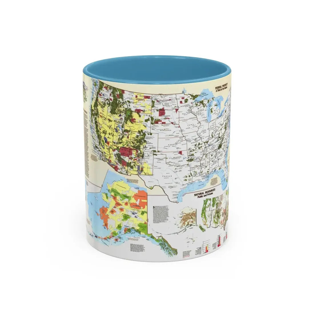 USA - America's Federal Lands (1982) (Map) Accent Coffee Mug 11oz Light Blue - Go Mug Yourself