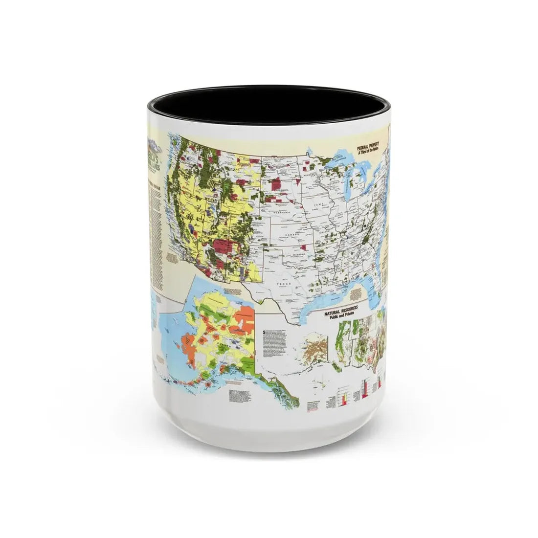 USA - America's Federal Lands (1982) (Map) Accent Coffee Mug 15oz Black - Go Mug Yourself