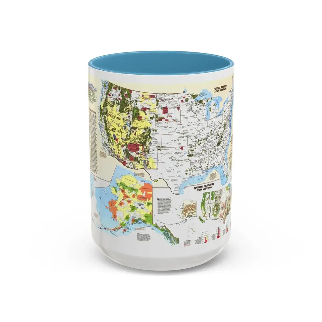 USA - America's Federal Lands (1982) (Map) Accent Coffee Mug 15oz Light Blue - Go Mug Yourself