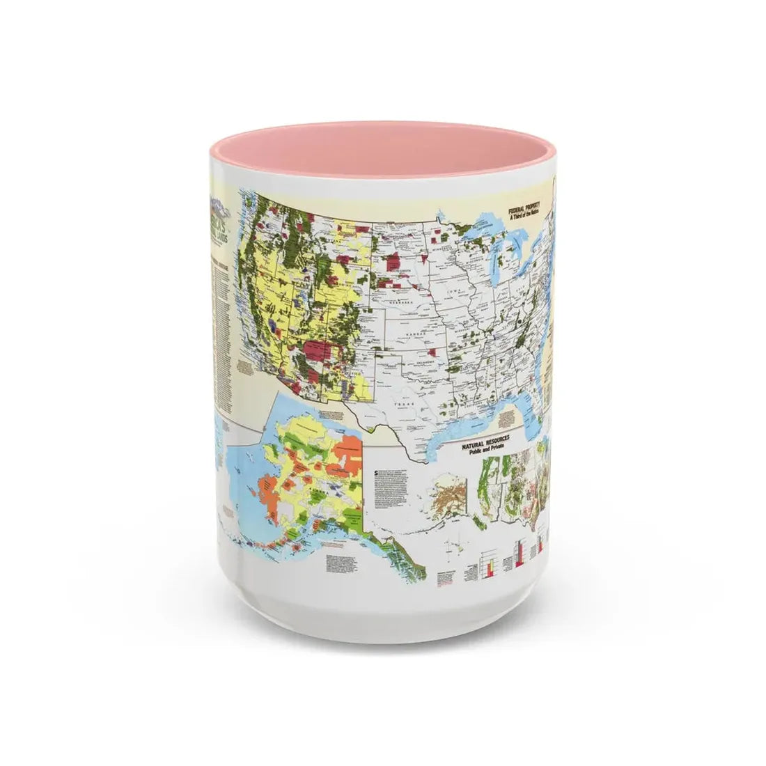 USA - America's Federal Lands (1982) (Map) Accent Coffee Mug 15oz Pink - Go Mug Yourself