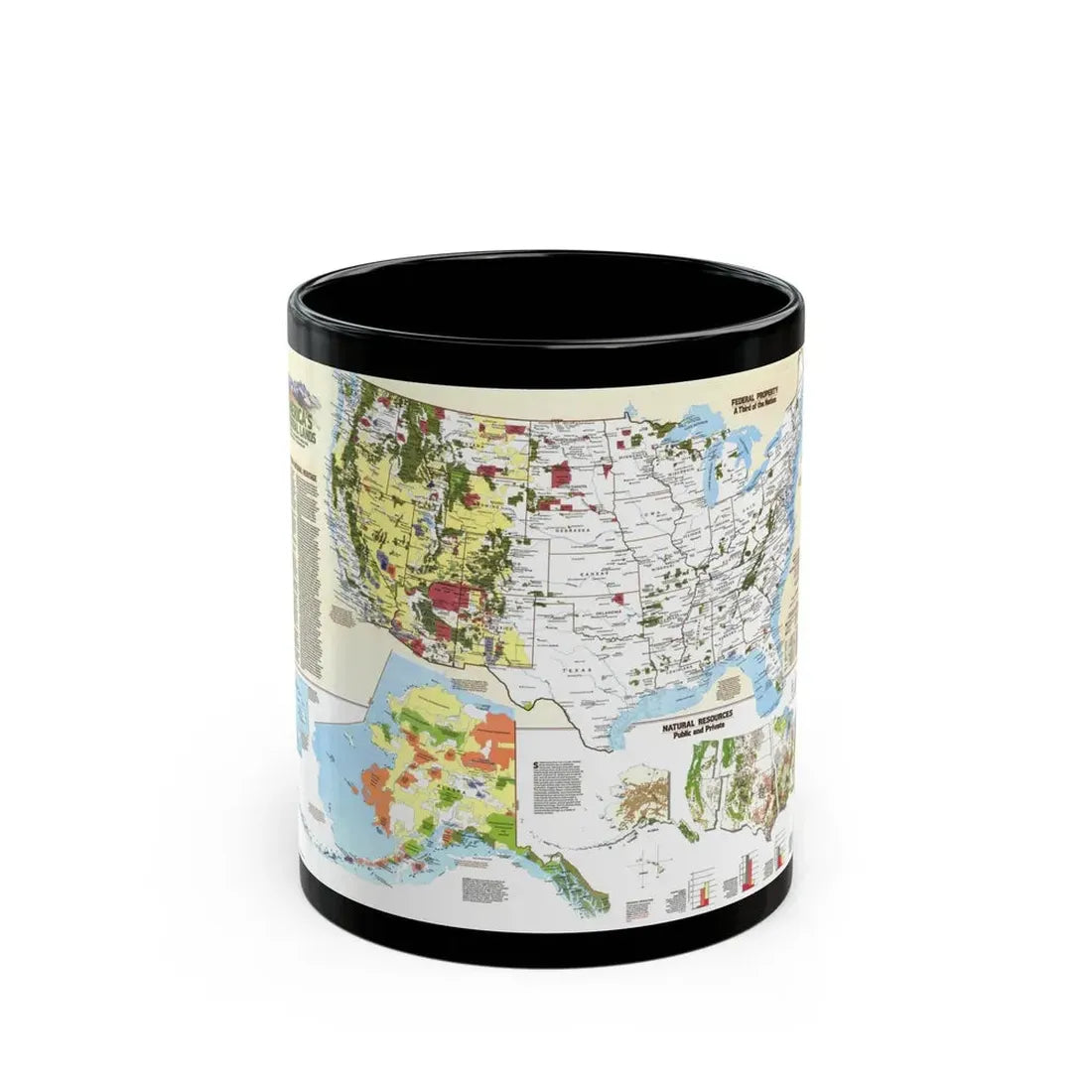 USA - America's Federal Lands (1982) (Map) Black Coffee Mug 11oz - Go Mug Yourself