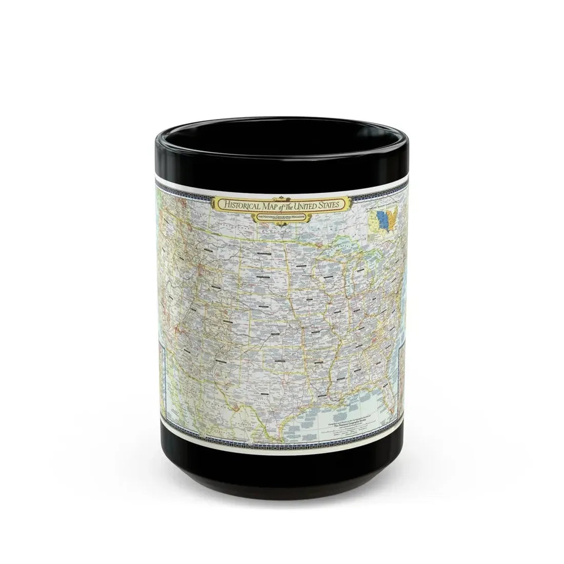 USA - An Historical Map (1953) (Map) Black Coffee Mug 15oz - Go Mug Yourself