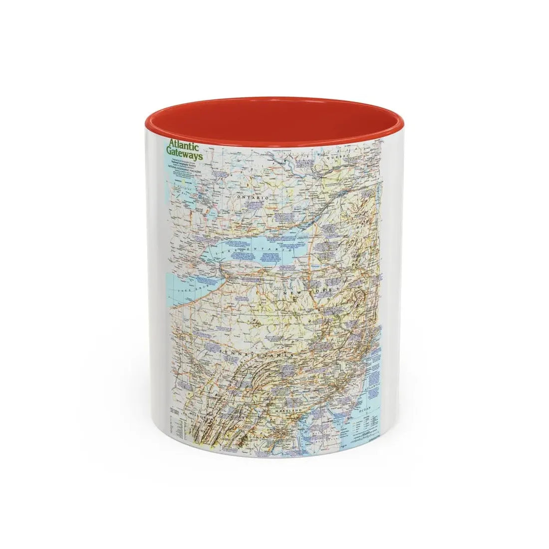 USA - Atlantic Gateways 1 (1983) (Map) Accent Coffee Mug 11oz Red - Go Mug Yourself