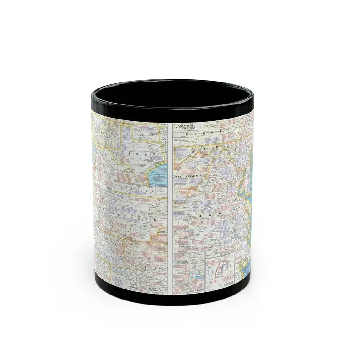 USA - Battlefields of the Civil War 2 (1961) (Map) Black Coffee Mug 11oz - Go Mug Yourself