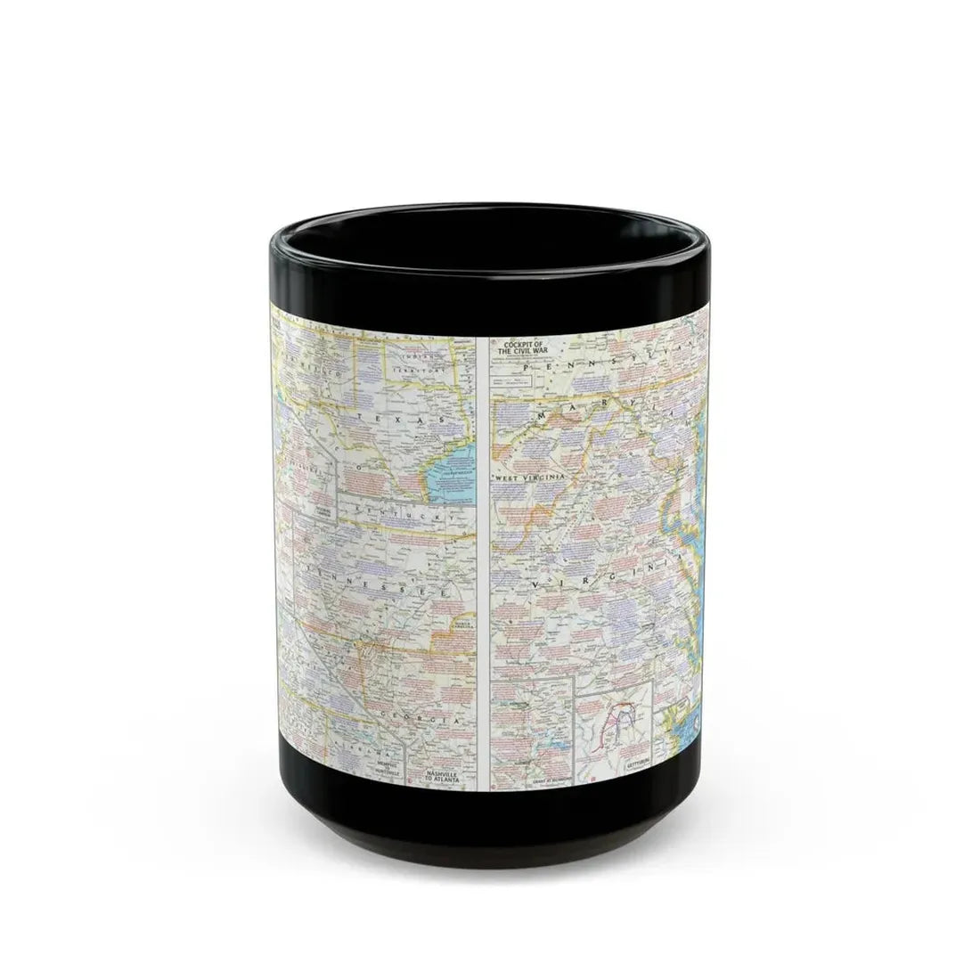 USA - Battlefields of the Civil War 2 (1961) (Map) Black Coffee Mug 15oz - Go Mug Yourself