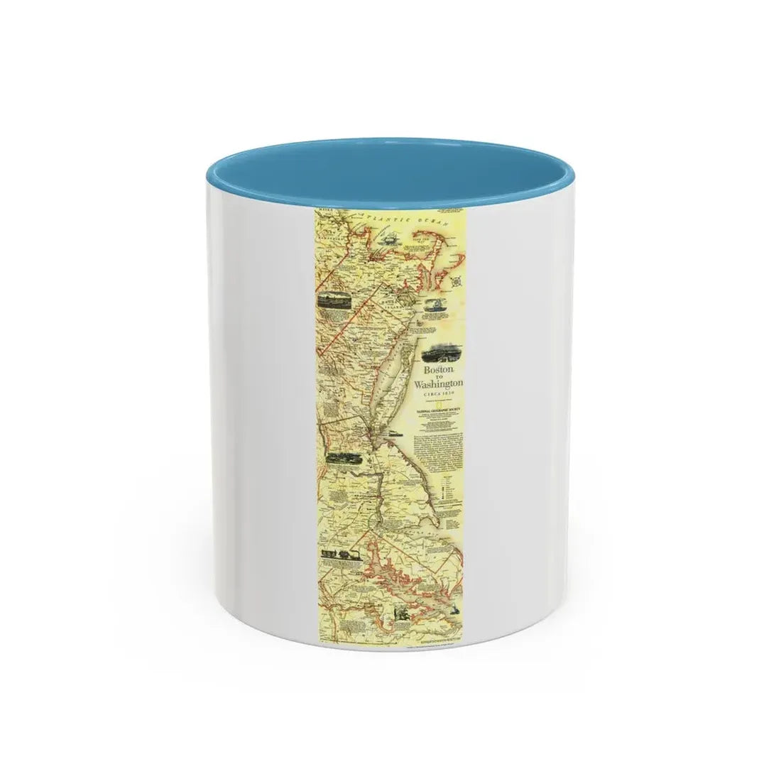 USA - Boston to Washington (1830) (Map) Accent Coffee Mug 11oz Light Blue - Go Mug Yourself