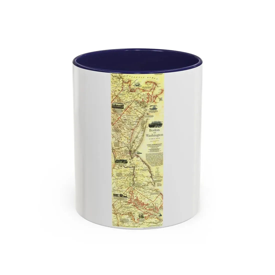 USA - Boston to Washington (1830) (Map) Accent Coffee Mug 11oz Navy - Go Mug Yourself
