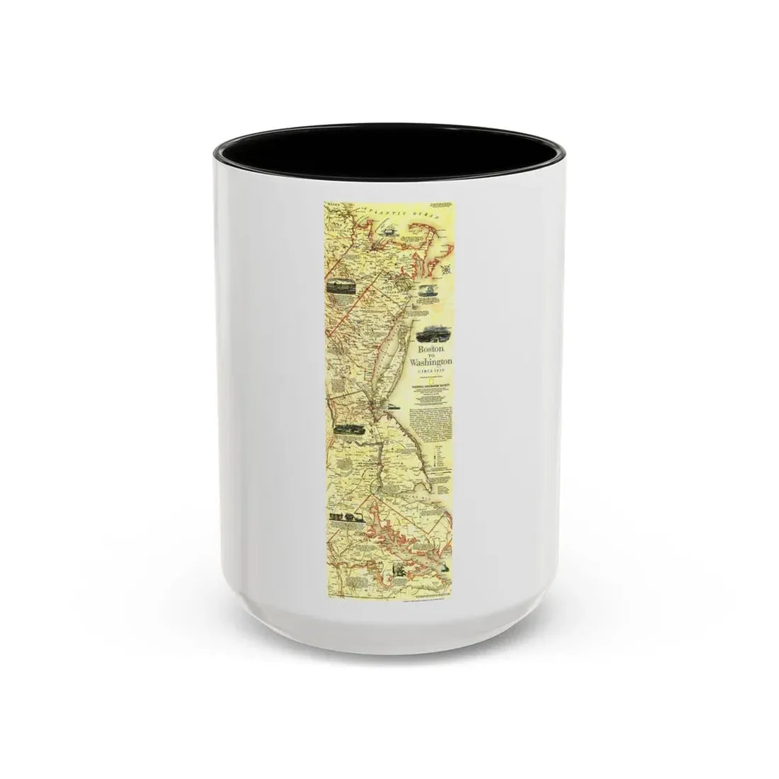 USA - Boston to Washington (1830) (Map) Accent Coffee Mug 15oz Black - Go Mug Yourself