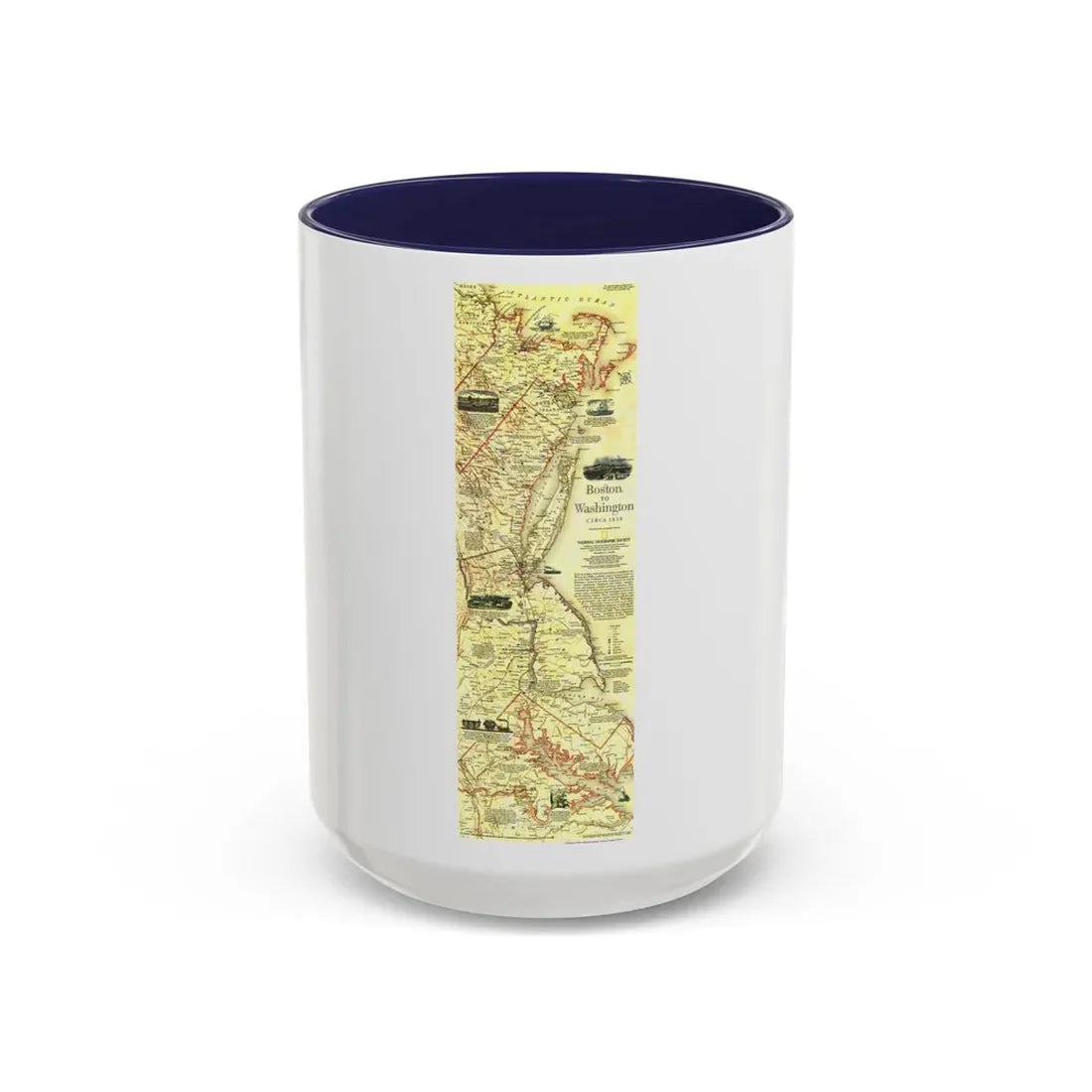 USA - Boston to Washington (1830) (Map) Accent Coffee Mug 15oz Navy - Go Mug Yourself