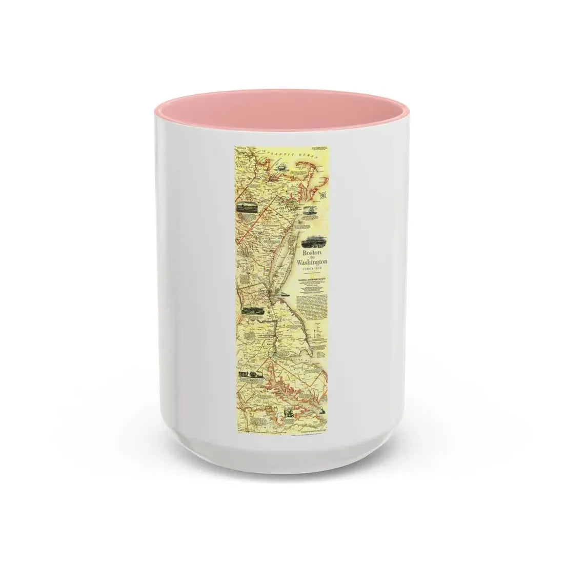 USA - Boston to Washington (1830) (Map) Accent Coffee Mug 15oz Pink - Go Mug Yourself