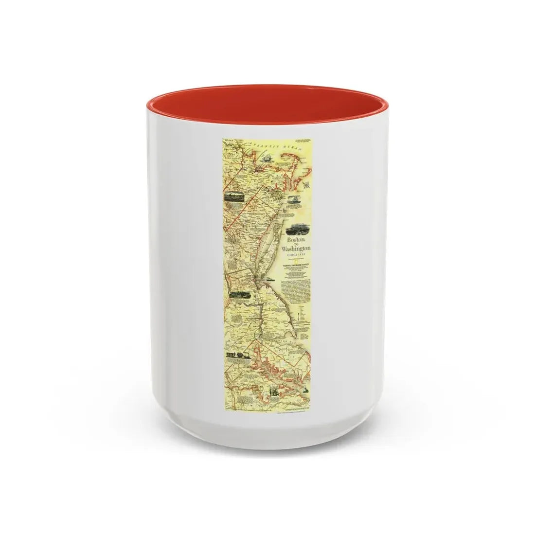USA - Boston to Washington (1830) (Map) Accent Coffee Mug 15oz Red - Go Mug Yourself