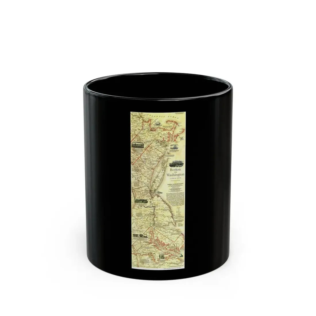 USA - Boston to Washington (1830) (Map) Black Coffee Mug 11oz - Go Mug Yourself