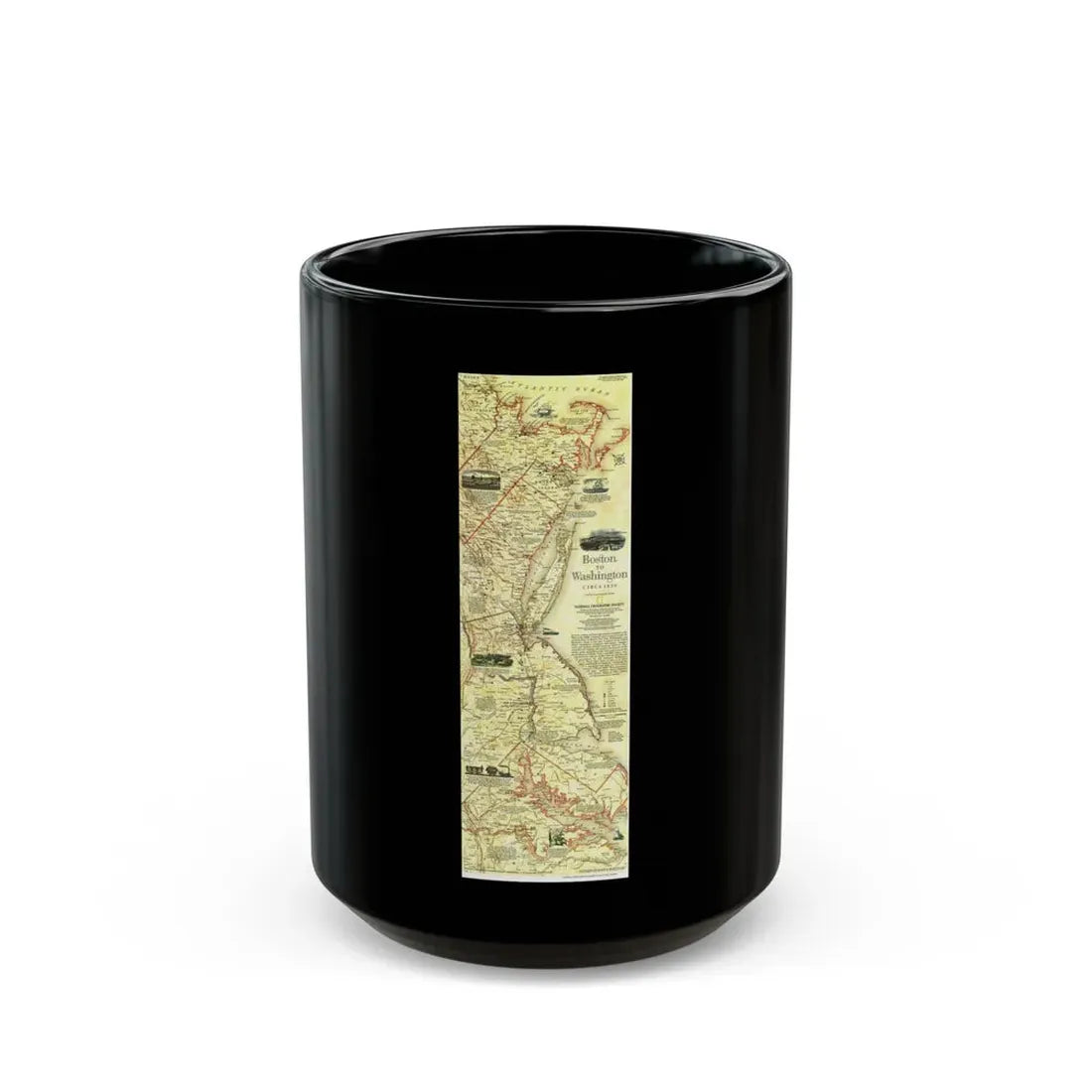USA - Boston to Washington (1830) (Map) Black Coffee Mug 15oz - Go Mug Yourself