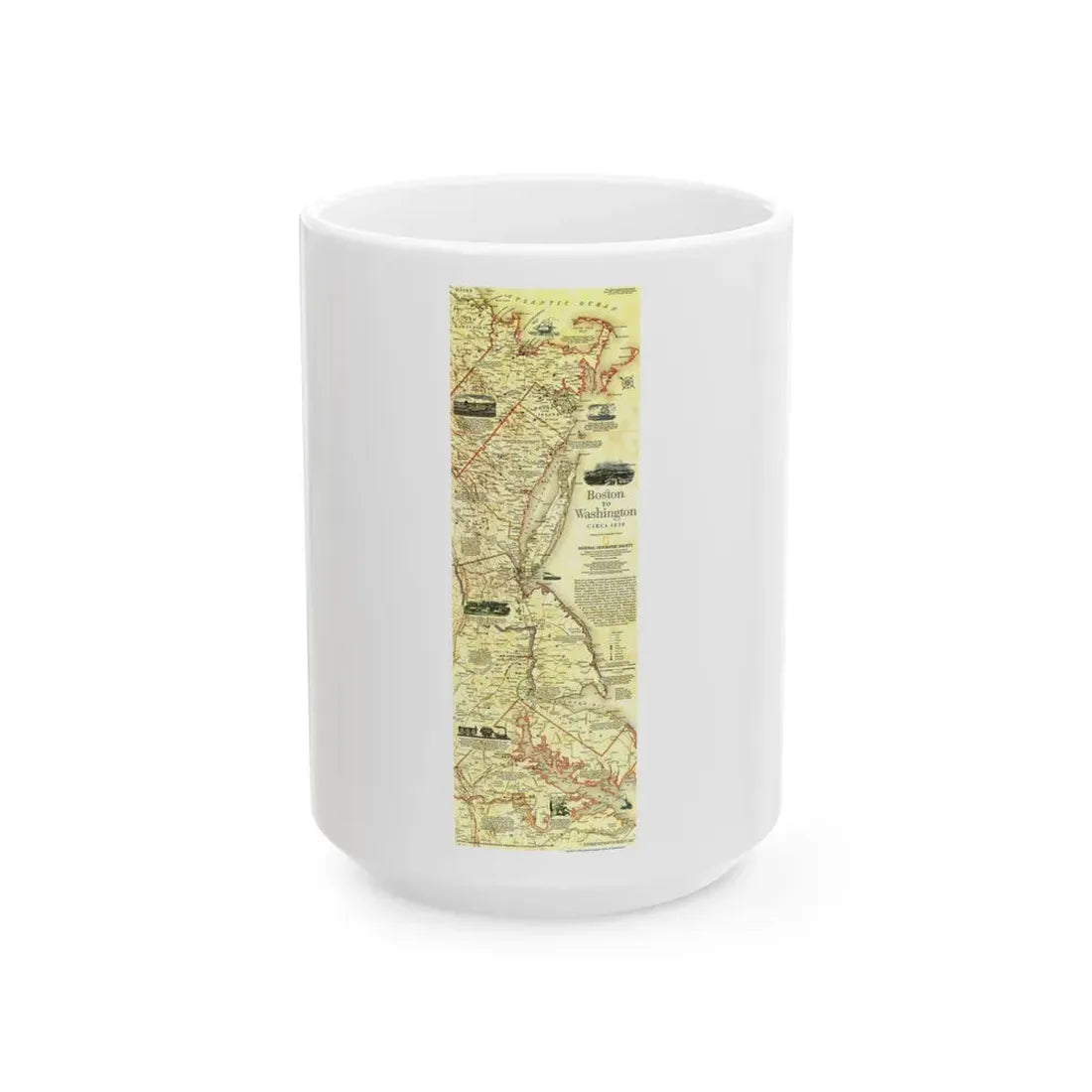 USA - Boston to Washington (1830) (Map) White Coffee Mug 15oz - Go Mug Yourself