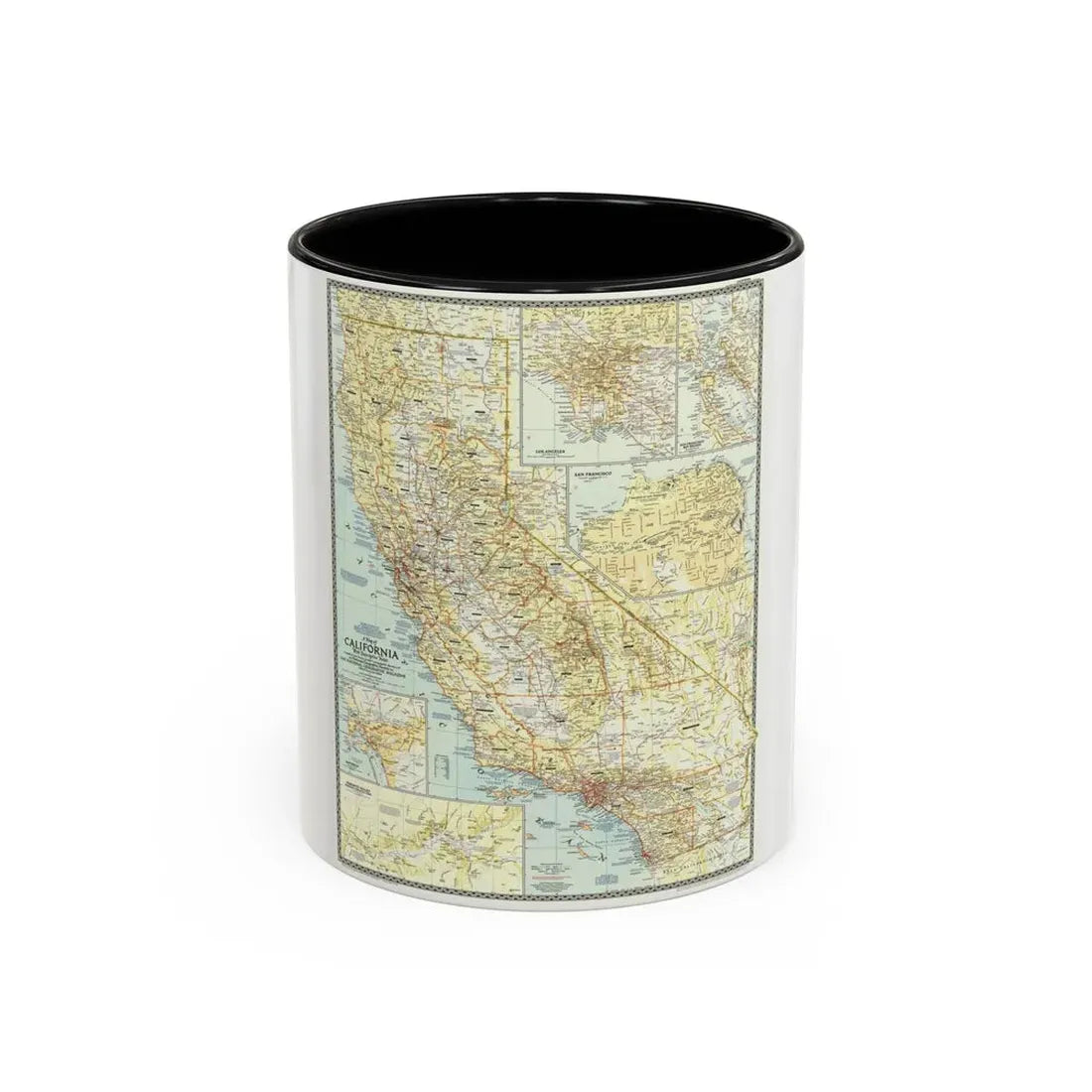 USA - California (1954) (Map) Accent Coffee Mug 11oz Black - Go Mug Yourself