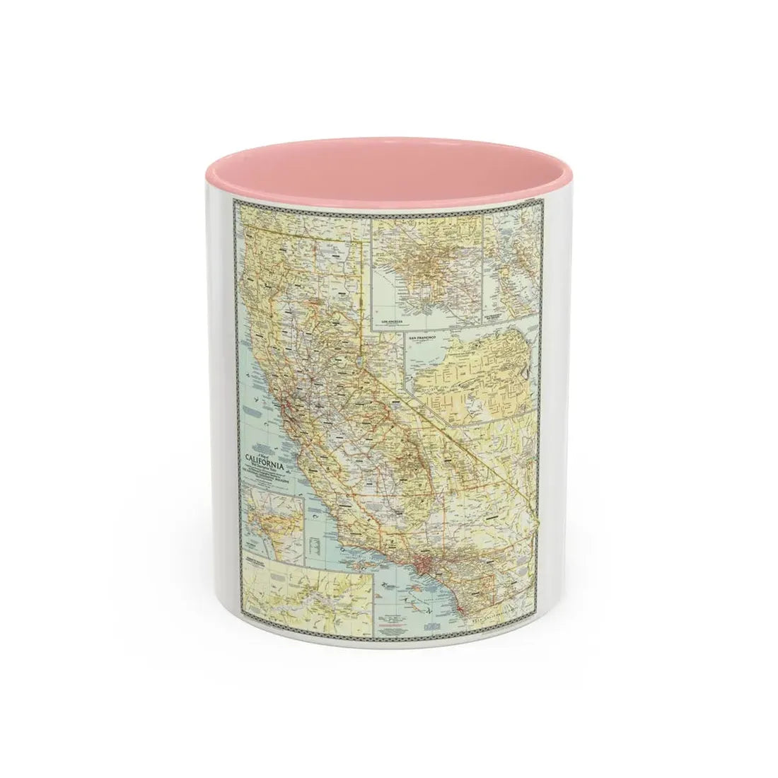 USA - California (1954) (Map) Accent Coffee Mug 11oz Pink - Go Mug Yourself