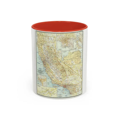 USA - California (1954) (Map) Accent Coffee Mug 11oz Red - Go Mug Yourself