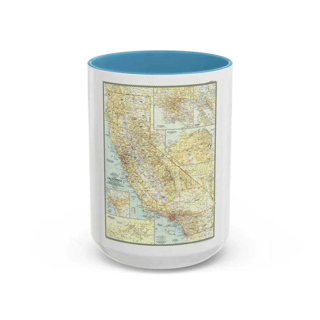 USA - California (1954) (Map) Accent Coffee Mug 15oz Light Blue - Go Mug Yourself