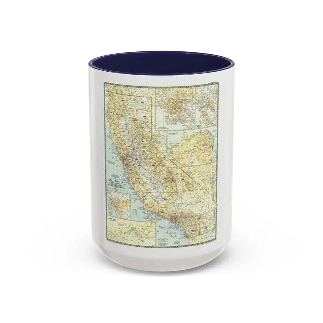 USA - California (1954) (Map) Accent Coffee Mug 15oz Navy - Go Mug Yourself