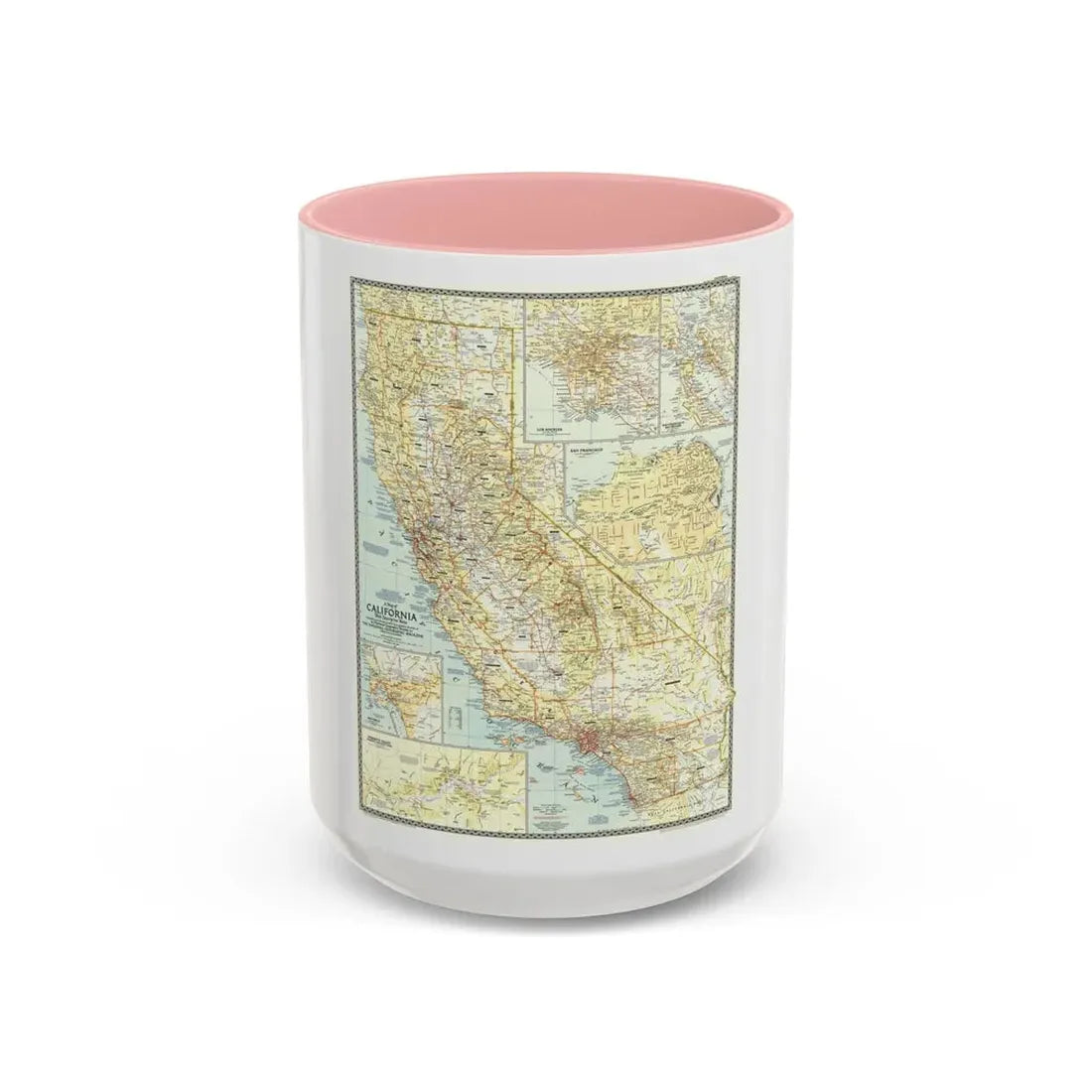 USA - California (1954) (Map) Accent Coffee Mug 15oz Pink - Go Mug Yourself