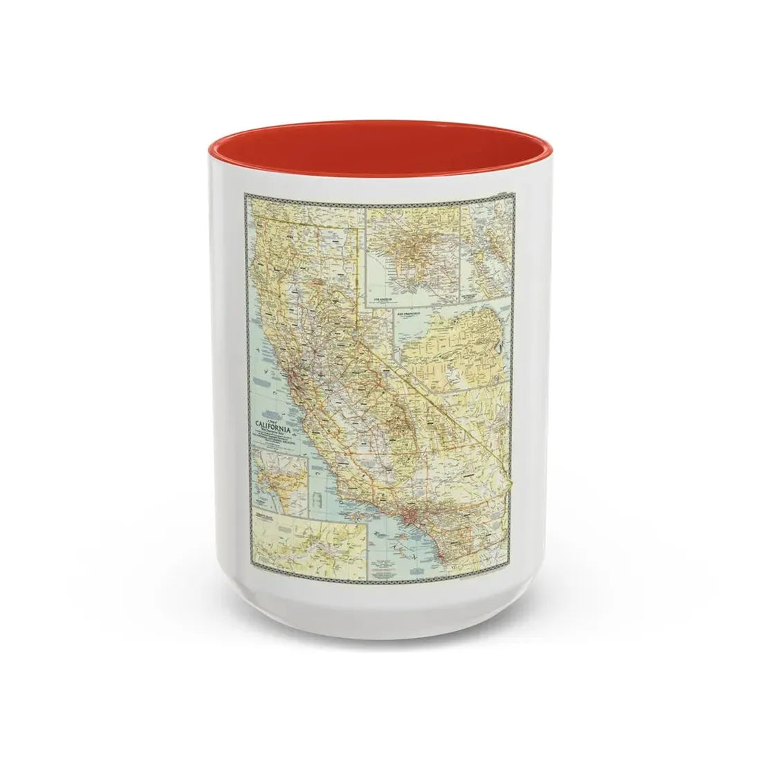 USA - California (1954) (Map) Accent Coffee Mug 15oz Red - Go Mug Yourself