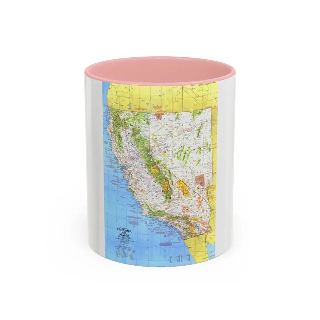 USA - California and Nevada 1 (1974) (Map) Accent Coffee Mug 11oz Pink - Go Mug Yourself