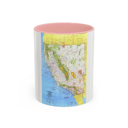 USA - California and Nevada 1 (1974) (Map) Accent Coffee Mug 11oz Pink - Go Mug Yourself