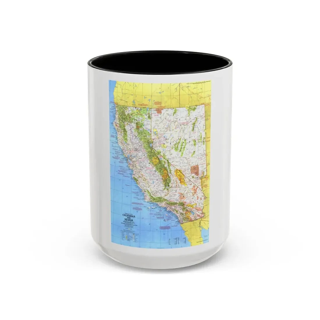 USA - California and Nevada 1 (1974) (Map) Accent Coffee Mug 15oz Black - Go Mug Yourself