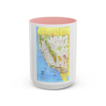 USA - California and Nevada 1 (1974) (Map) Accent Coffee Mug 15oz Pink - Go Mug Yourself