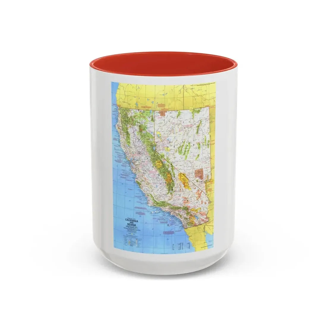 USA - California and Nevada 1 (1974) (Map) Accent Coffee Mug 15oz Red - Go Mug Yourself