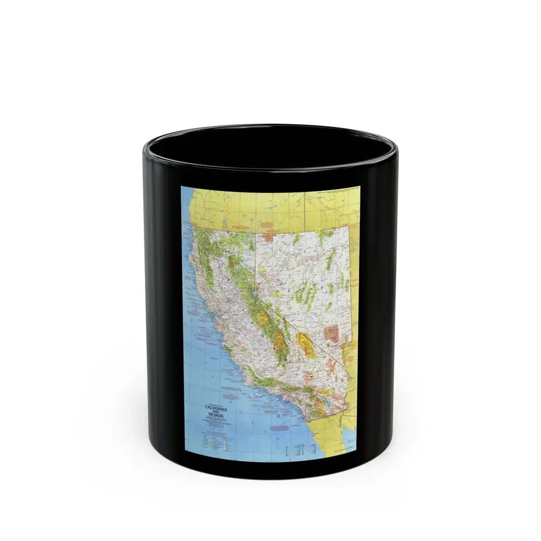 USA - California and Nevada 1 (1974) (Map) Black Coffee Mug 11oz - Go Mug Yourself