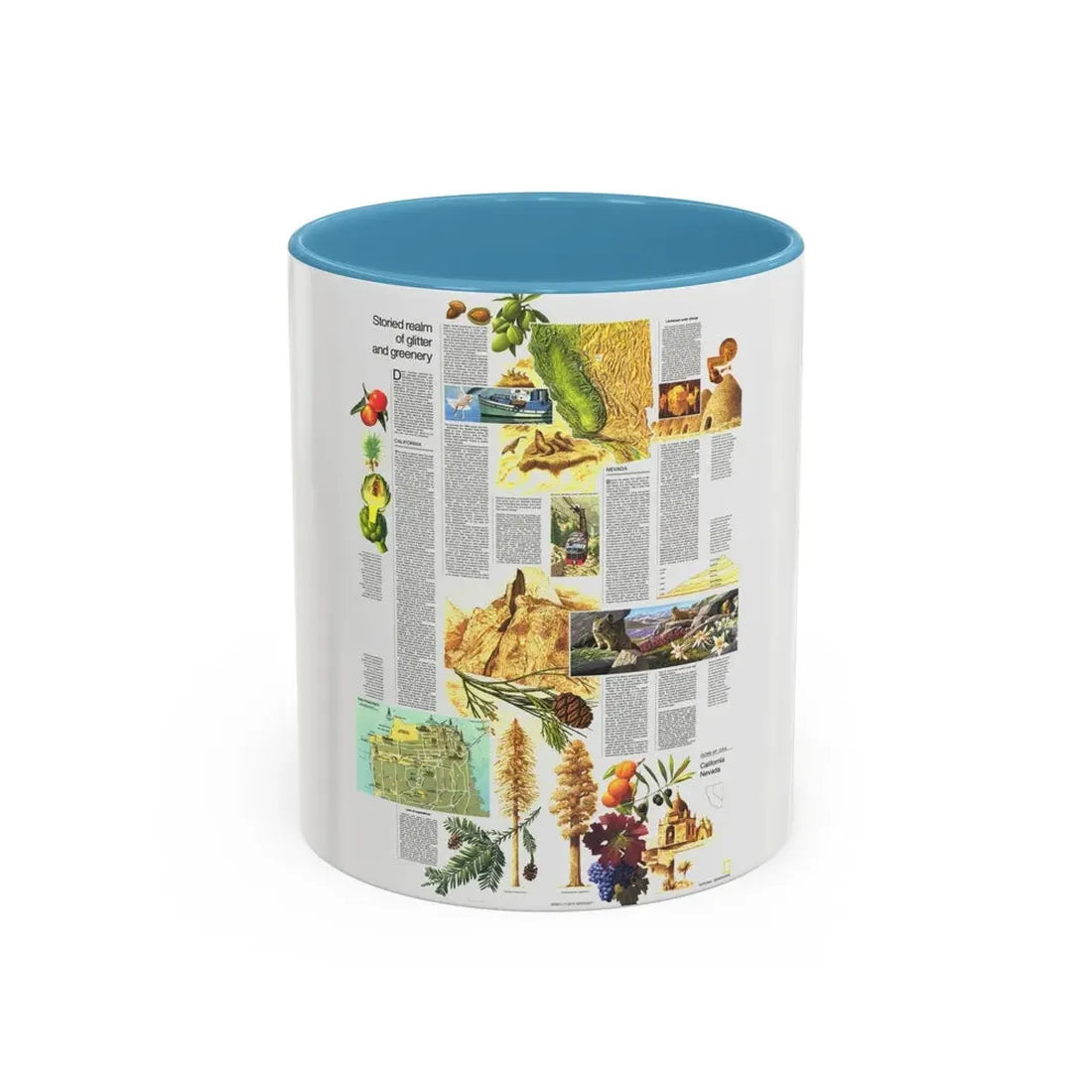 USA - California and Nevada 2 (1974) (Map) Accent Coffee Mug 11oz Light Blue - Go Mug Yourself