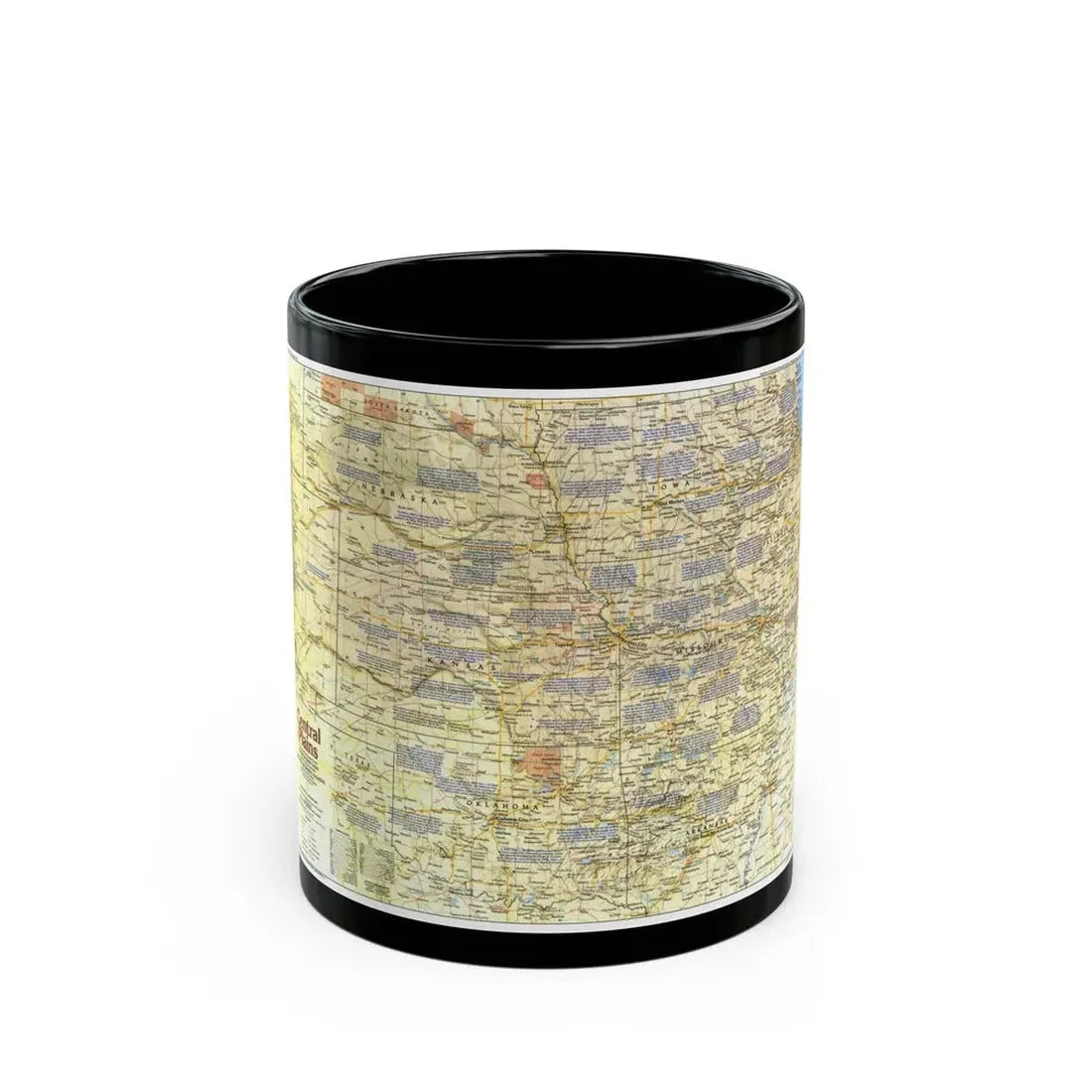 USA - Central Plains 1 (1985) (Map) Black Coffee Mug 11oz - Go Mug Yourself