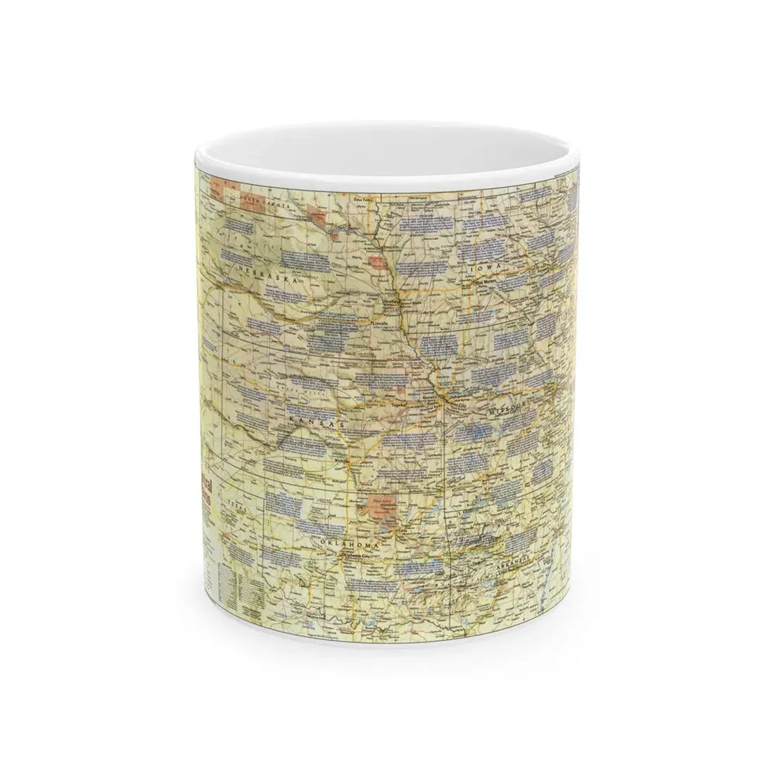 USA - Central Plains 1 (1985) (Map) White Coffee Mug 11oz - Go Mug Yourself
